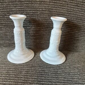 Vintage Martha Stewart Everyday Acorn Embossed Porcelain Candlesticks Set of 2